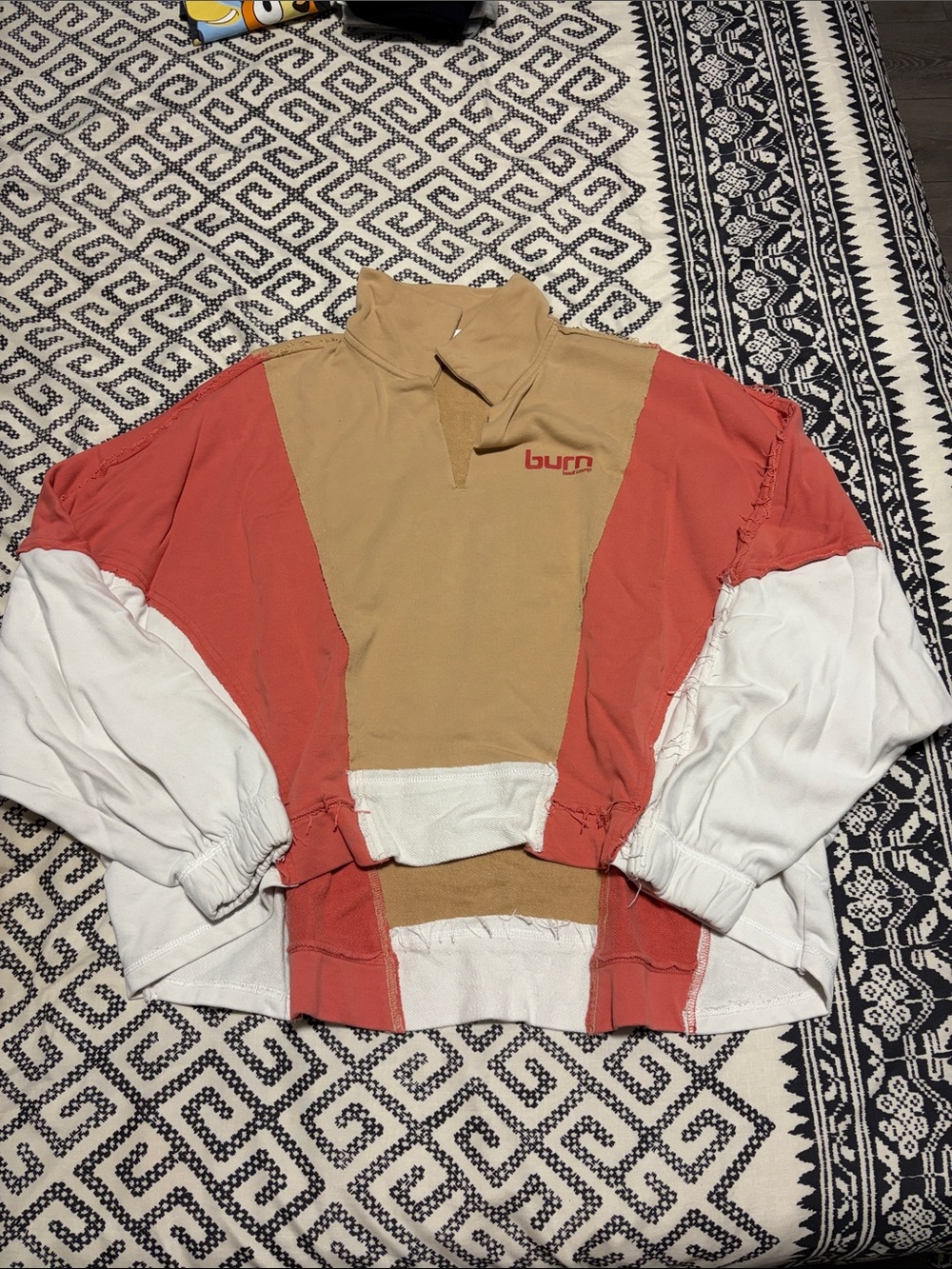 Burn Colorblock Pullover Hoodie - Tan, Rust & White